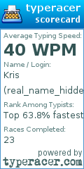 Scorecard for user real_name_hidden