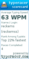 Scorecard for user reckemss