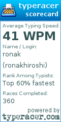 Scorecard for user ronakhiroshi
