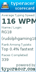 Scorecard for user rudolphgaming18