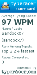 Scorecard for user sandbox7