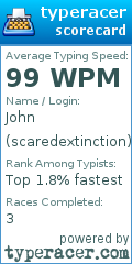 Scorecard for user scaredextinction