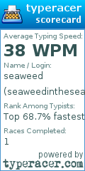 Scorecard for user seaweedinthesea