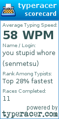 Scorecard for user senmetsu