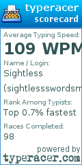 Scorecard for user sightlessswordsman
