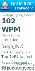 Scorecard for user singh_007