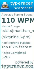 Scorecard for user sixtynine_wpm