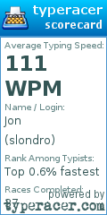 Scorecard for user slondro