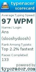 Scorecard for user slooshydoosh