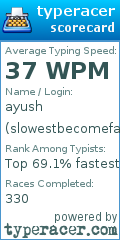 Scorecard for user slowestbecomefastest