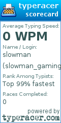 Scorecard for user slowman_gaming