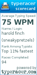 Scorecard for user sneakypretzels