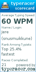 Scorecard for user snusmuikkune