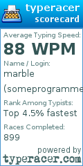 Scorecard for user someprogrammer