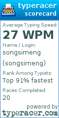 Scorecard for user songsimeng