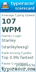 Scorecard for user stanleyleesg