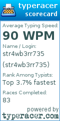 Scorecard for user str4wb3rr735