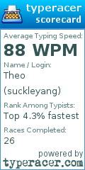 Scorecard for user suckleyang