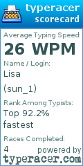 Scorecard for user sun_1