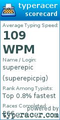 Scorecard for user superepicpig