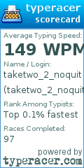 Scorecard for user taketwo_2_noquit