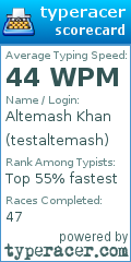 Scorecard for user testaltemash