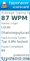 Scorecard for user thatoneguylucas