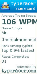Scorecard for user therealmrbennett