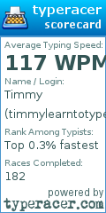 Scorecard for user timmylearntotype