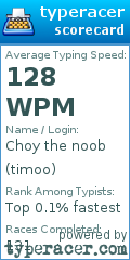 Scorecard for user timoo