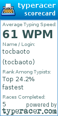 Scorecard for user tocbaoto