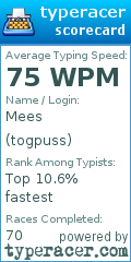 Scorecard for user togpuss