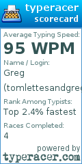 Scorecard for user tomlettesandgregs