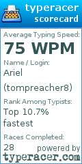 Scorecard for user tompreacher8