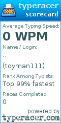 Scorecard for user toyman111