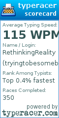 Scorecard for user tryingtobesomebody