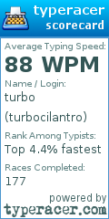 Scorecard for user turbocilantro