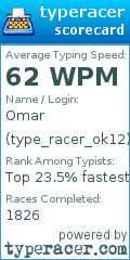 Scorecard for user type_racer_ok12