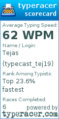 Scorecard for user typecast_tej19
