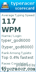 Scorecard for user typer_god6000