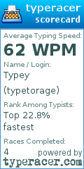 Scorecard for user typetorage