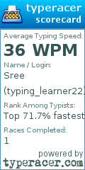 Scorecard for user typing_learner22
