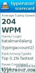 Scorecard for user typingaccount2