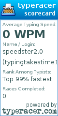 Scorecard for user typingtakestime100