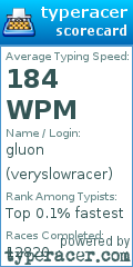 Scorecard for user veryslowracer