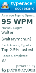 Scorecard for user walterymchun