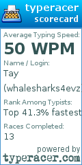 Scorecard for user whalesharks4evz