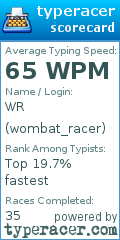 Scorecard for user wombat_racer