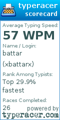 Scorecard for user xbattarx