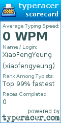 Scorecard for user xiaofengyeung